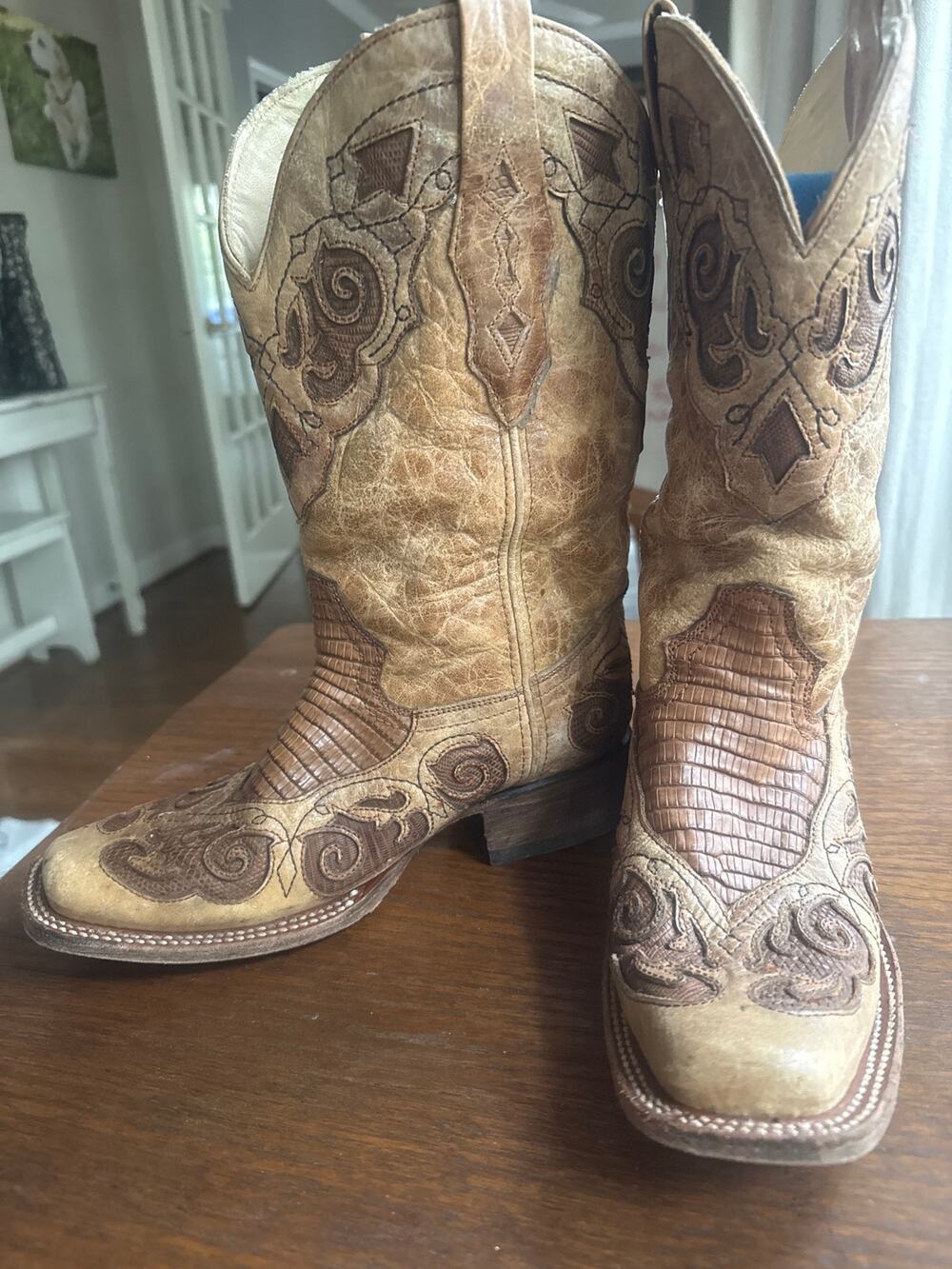 Corral Women's Teju Lizard Square Toe Western Cowboy Boots – Antique Saddle Tan